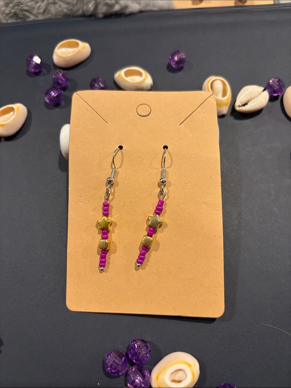 Handmade Pink Beaded Star Drop Earrings
